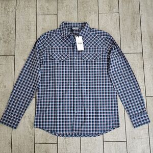 Stio Eddy Long Sleeve Shirt Mens Blue Check Hiking Outdoor Camping REI New NWT M